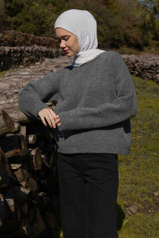 Piped Oversize Knit Sweater Anthracite - 4