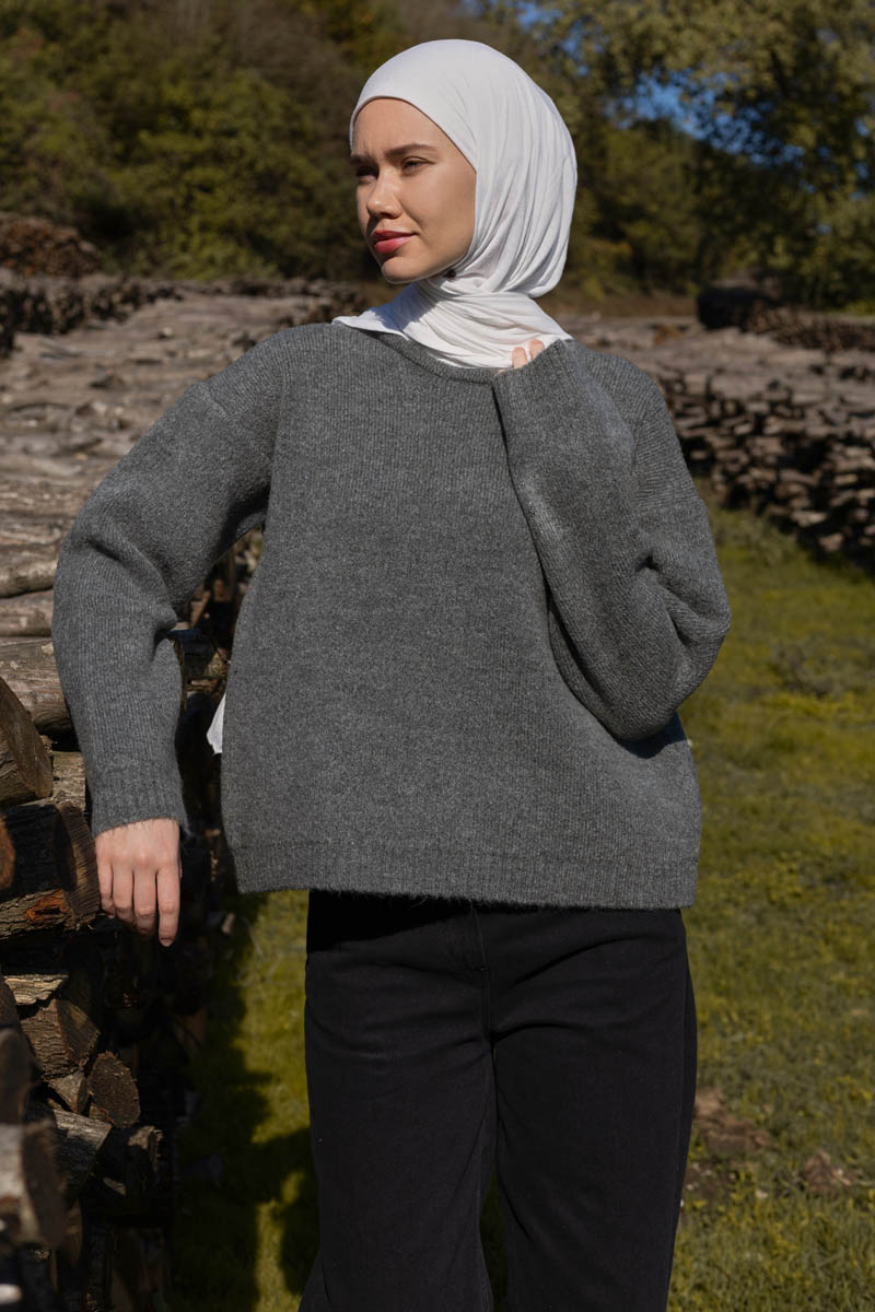 Piped Oversize Knit Sweater Anthracite