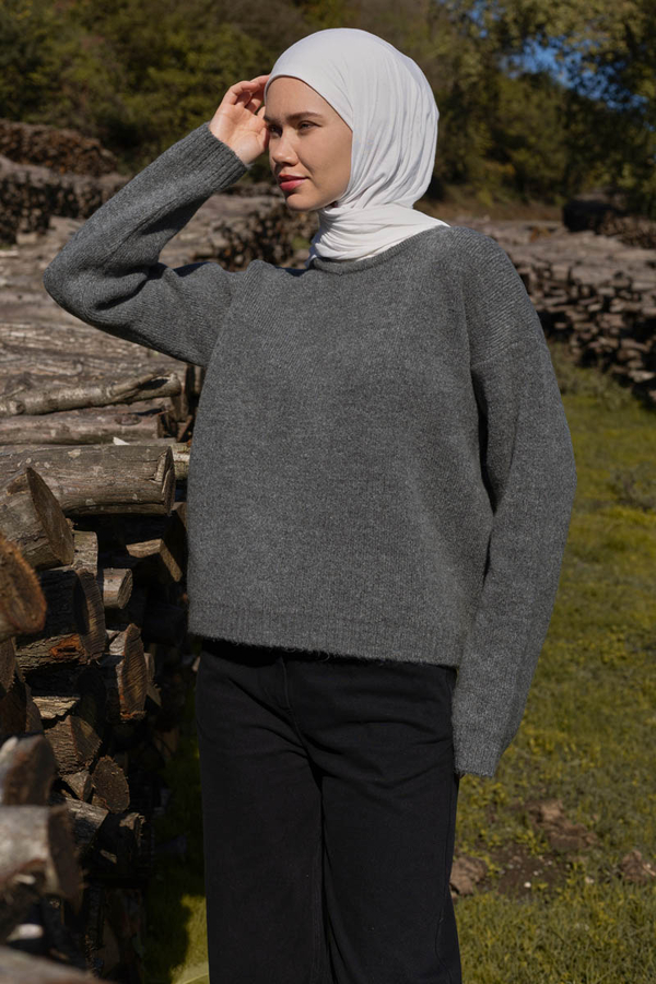 Piped Oversize Knit Sweater Anthracite - 8