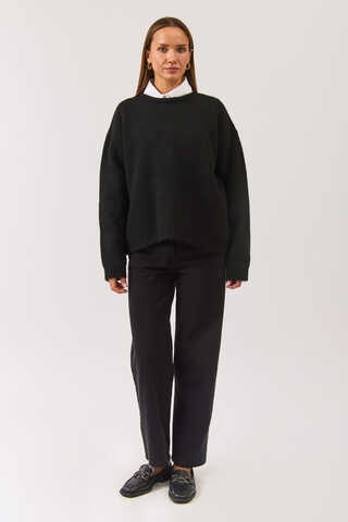Piped Oversize Knit Sweater Black - 2