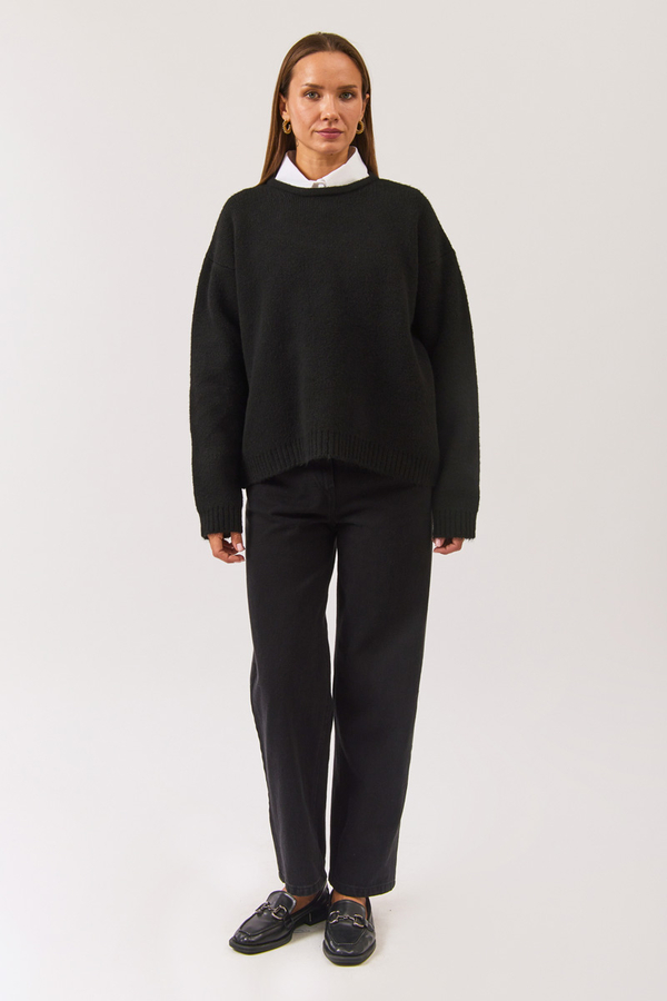 Piped Oversize Knit Sweater Black - 2