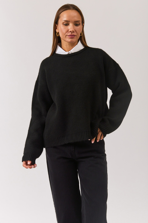Piped Oversize Knit Sweater Black - 5