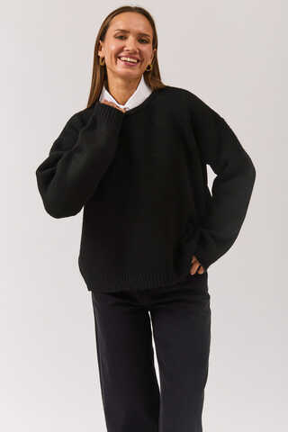 Piped Oversize Knit Sweater Black - 1
