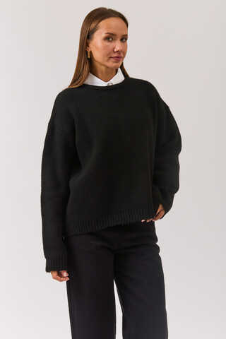 Piped Oversize Knit Sweater Black - 7