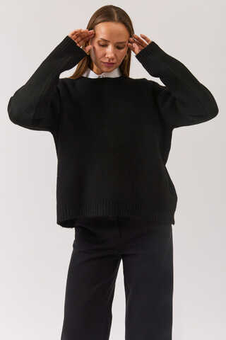 Piped Oversize Knit Sweater Black - 8