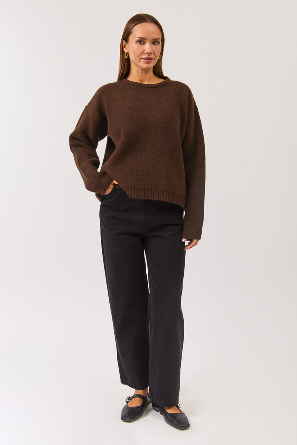 Piped Oversize Knit Sweater Brown - 10