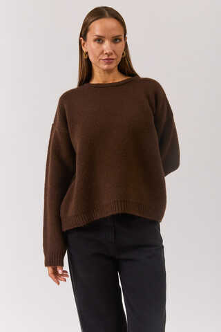 Piped Oversize Knit Sweater Brown - 7