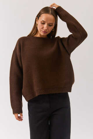 Piped Oversize Knit Sweater Brown - 6