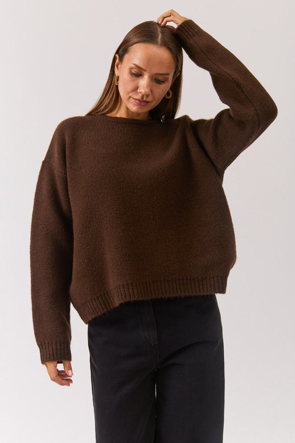 Piped Oversize Knit Sweater Brown - 6