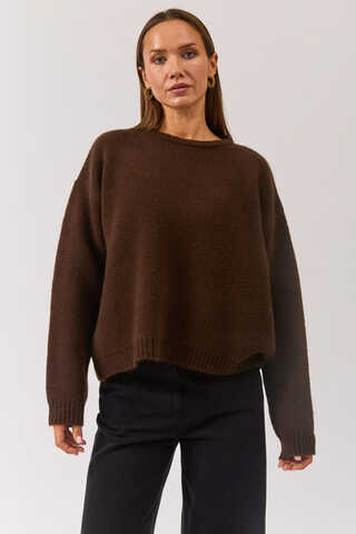 Piped Oversize Knit Sweater Brown - 5