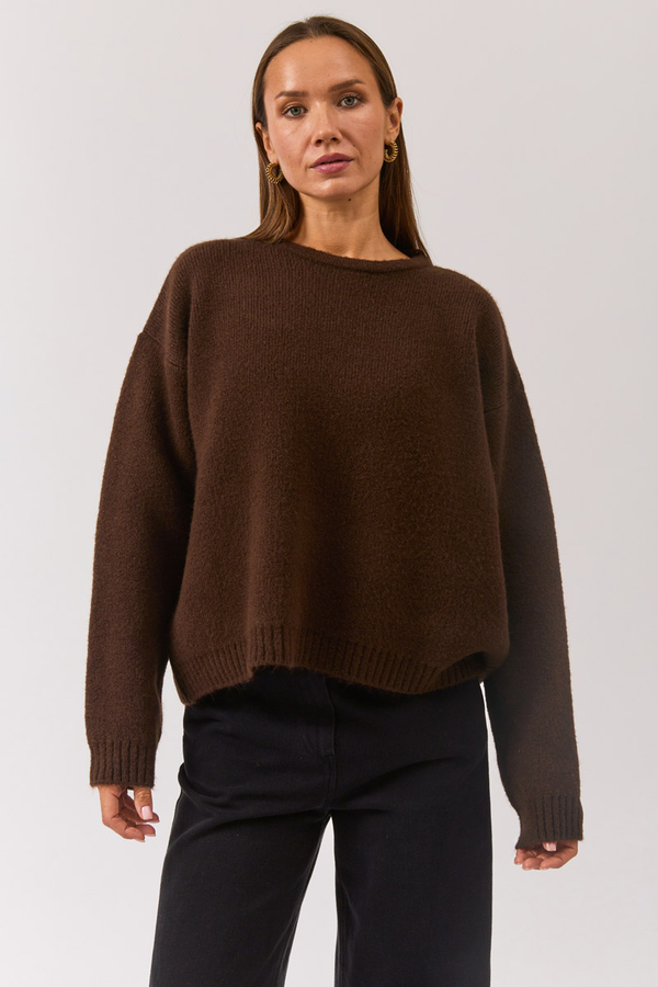 Piped Oversize Knit Sweater Brown - 5