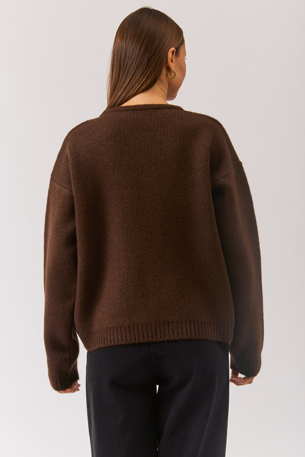 Piped Oversize Knit Sweater Brown - 11
