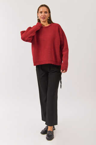 Piped Oversize Knit Sweater Red - 4
