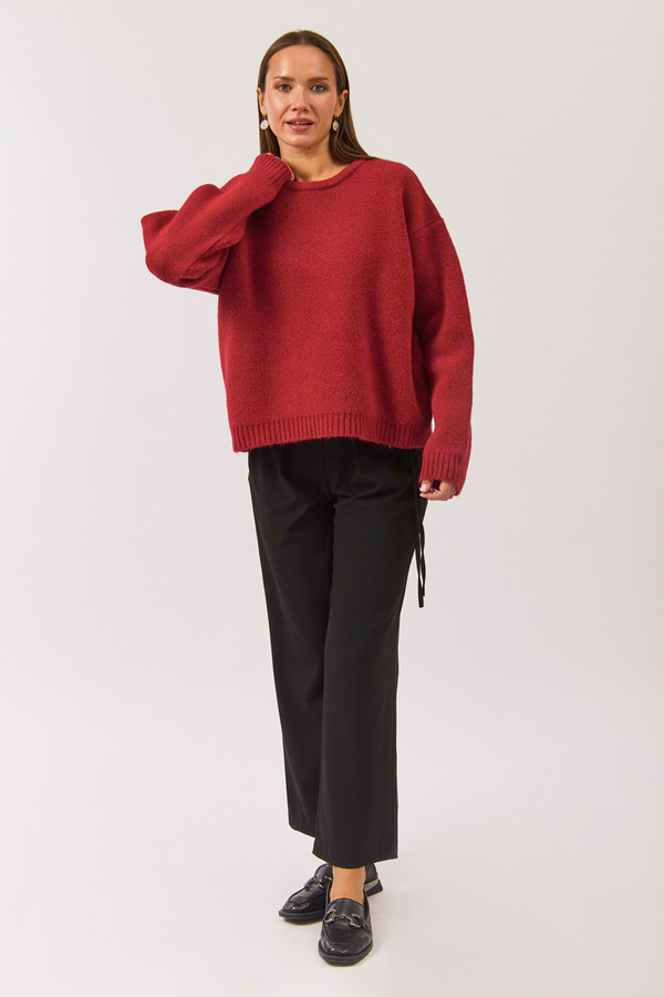 Piped Oversize Knit Sweater Red - 4