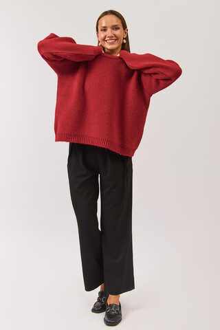 Piped Oversize Knit Sweater Red - 5