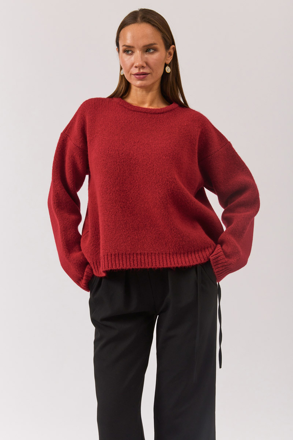 Piped Oversize Knit Sweater Red - 2
