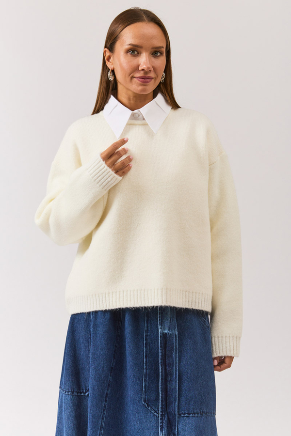Piped Oversize Knit Sweater White