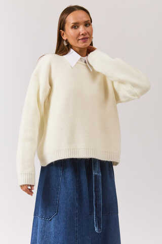 Piped Oversize Knit Sweater White - 8