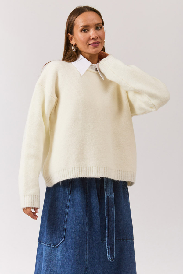 Piped Oversize Knit Sweater White - 8