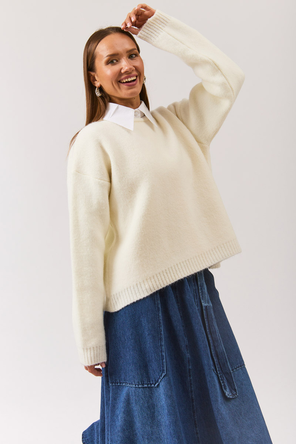 Piped Oversize Knit Sweater White - 9