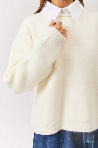 Piped Oversize Knit Sweater White - 10