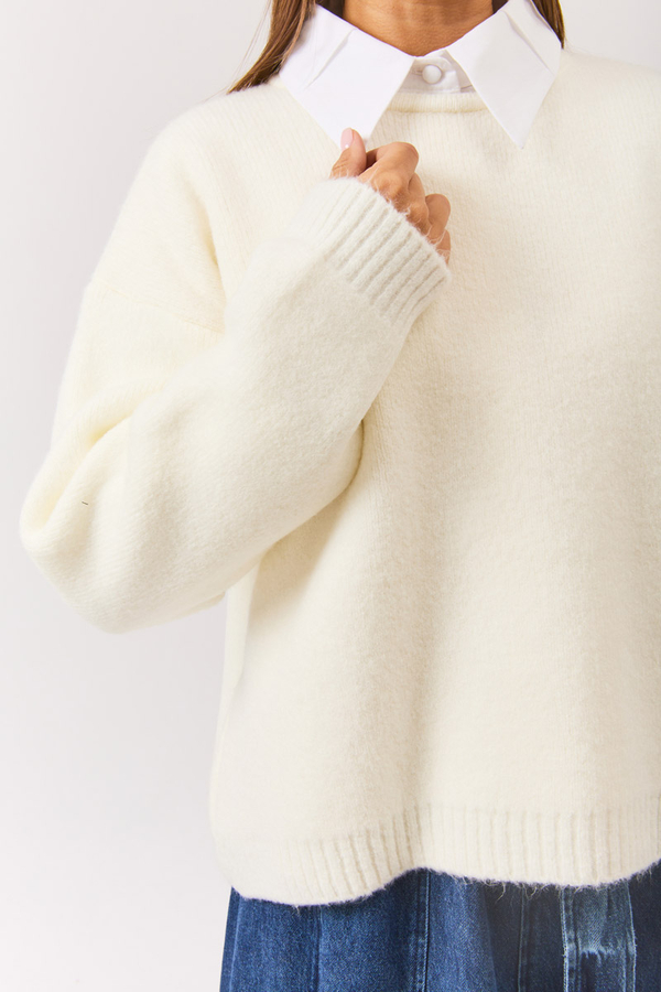 Piped Oversize Knit Sweater White - 10