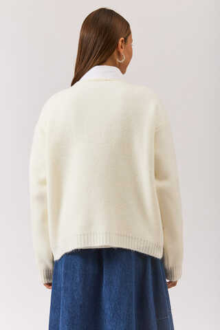 Piped Oversize Knit Sweater White - 11