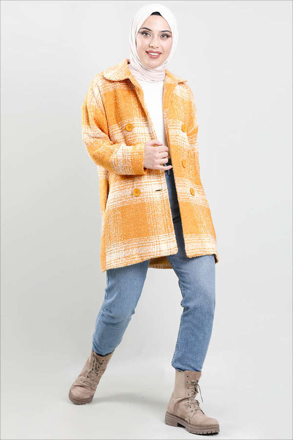 Plaid Boucle Coat Yellow - 1