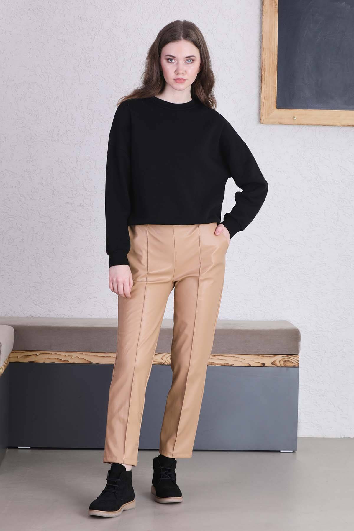 Buy Straight Leg Leather Pants Beige Zülays