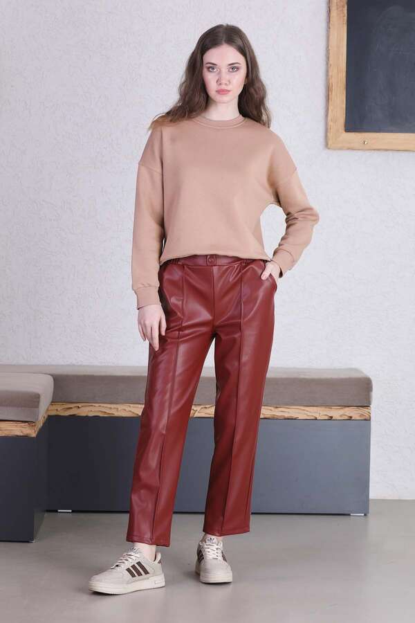 Soft Fermented Burgundy Zoey Leather Pants main image 1