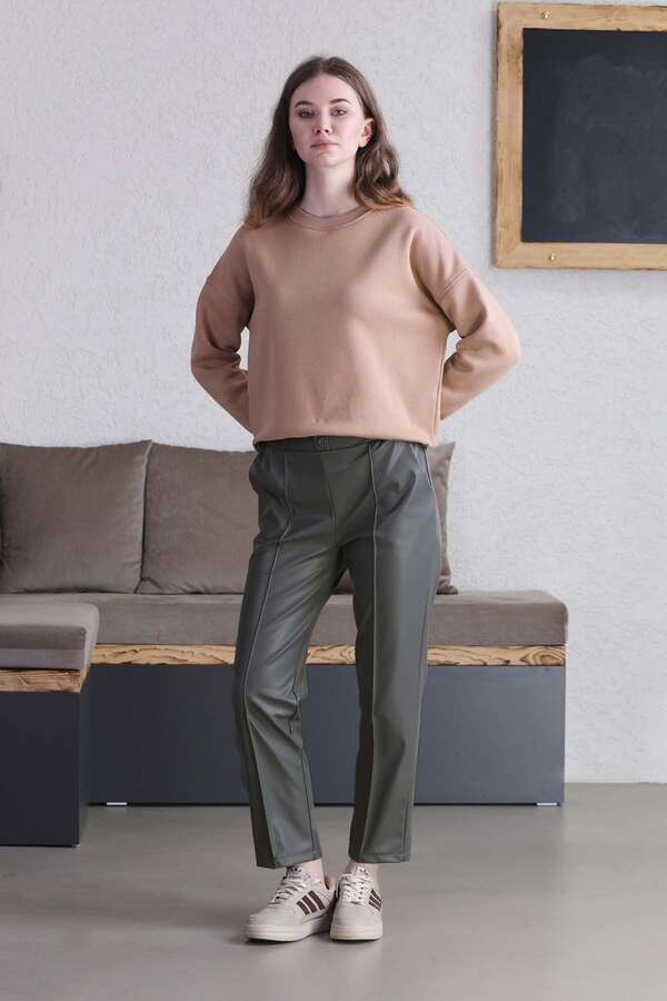Buy Straight Leg Leather Pants Gray Zülays