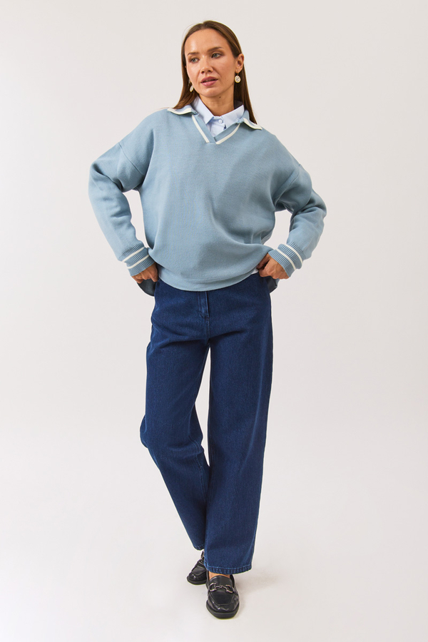 Plain Polo Sweater Baby Blue - 2
