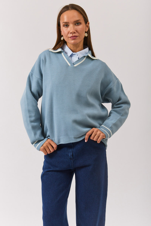 Plain Polo Sweater Baby Blue