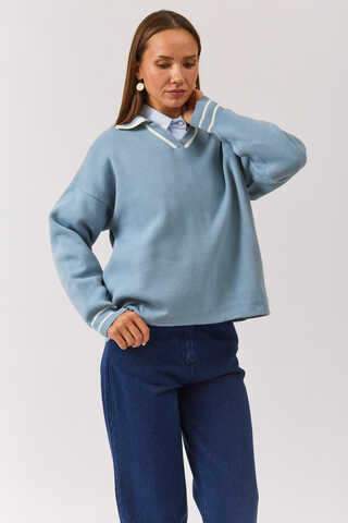 Plain Polo Sweater Baby Blue - 3
