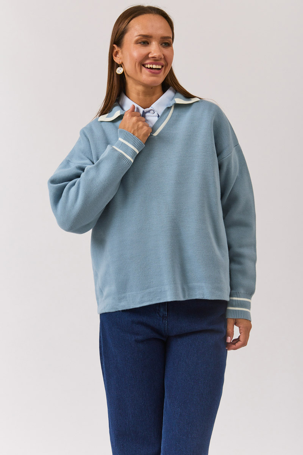 Plain Polo Sweater Baby Blue - 6