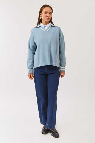 Plain Polo Sweater Baby Blue - 9