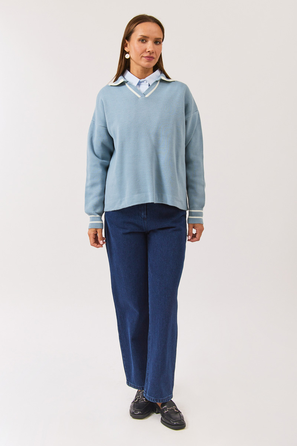 Plain Polo Sweater Baby Blue - 9
