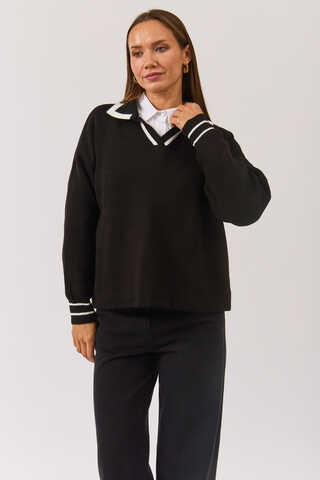 Plain Polo Sweater Black - 1