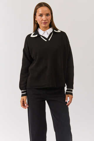 Plain Polo Sweater Black - 9