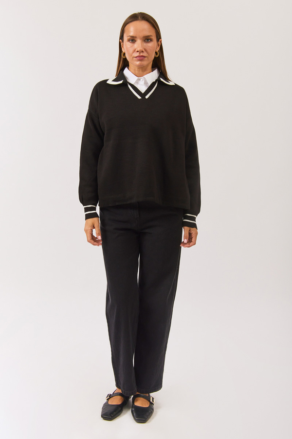Plain Polo Sweater Black - 2