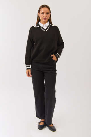 Plain Polo Sweater Black - 4