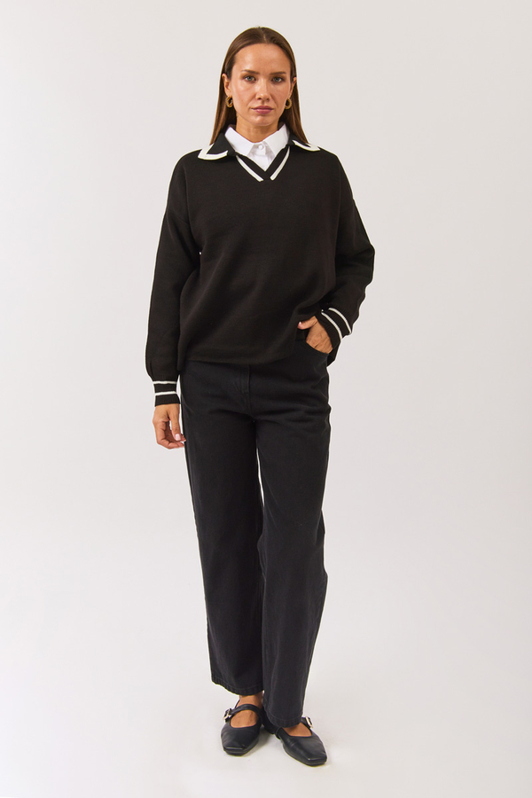 Plain Polo Sweater Black - 4