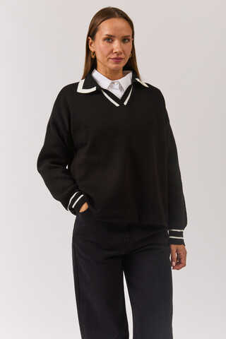 Plain Polo Sweater Black - 3