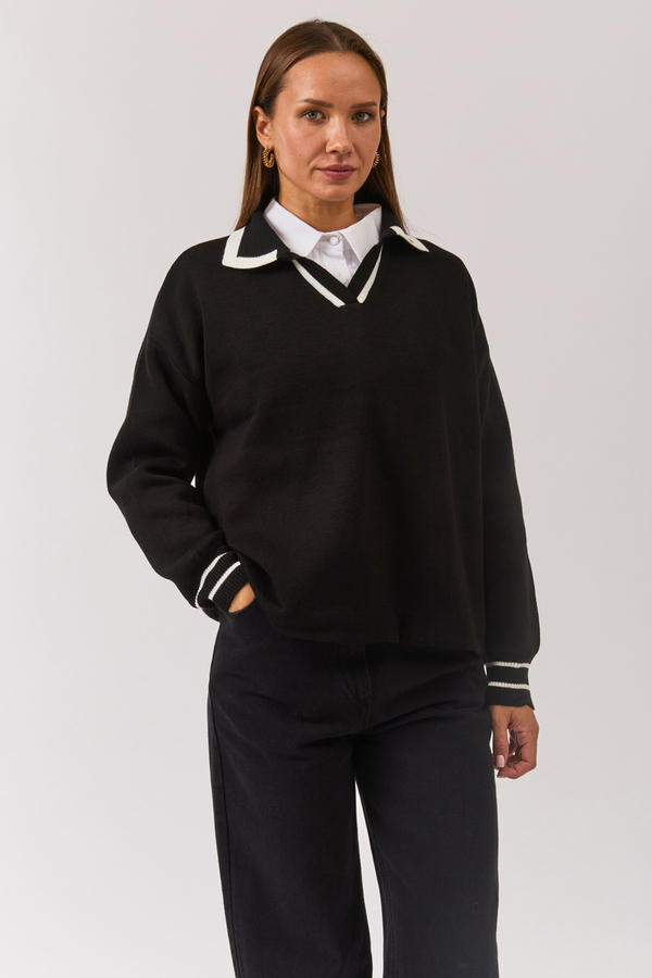Plain Polo Sweater Black - 3