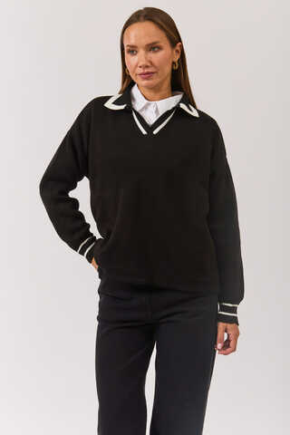 Plain Polo Sweater Black - 11