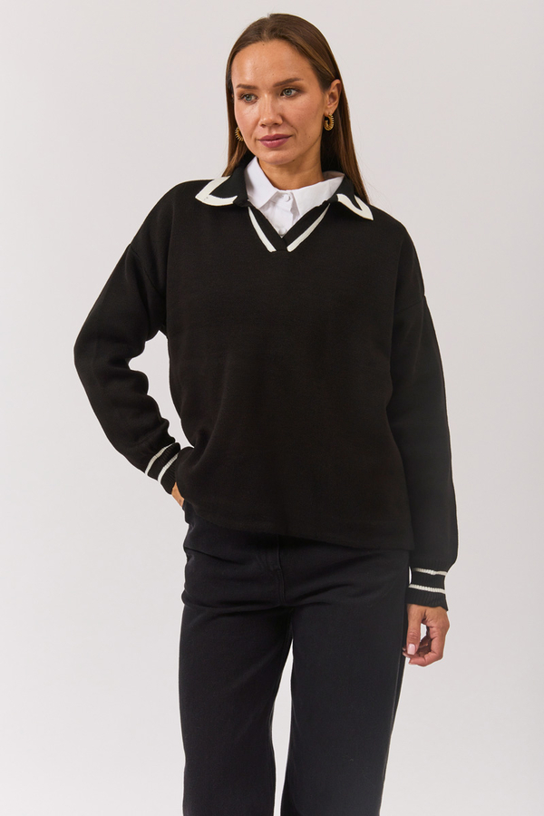 Plain Polo Sweater Black - 11