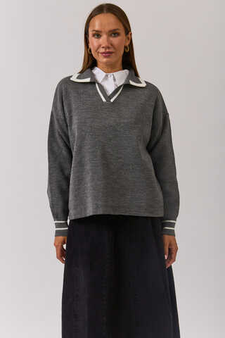 Plain Polo Sweater Grey - 8