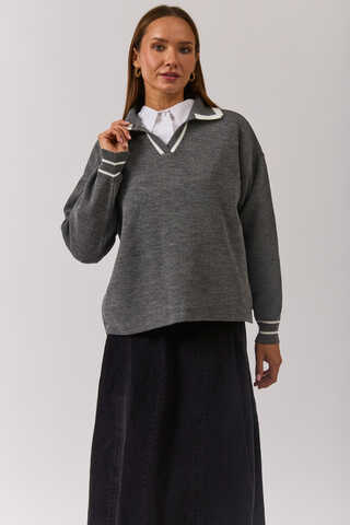 Plain Polo Sweater Grey - 3