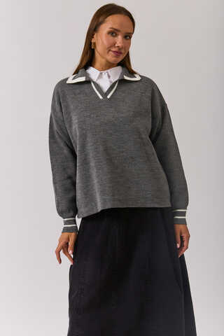 Plain Polo Sweater Grey - 5