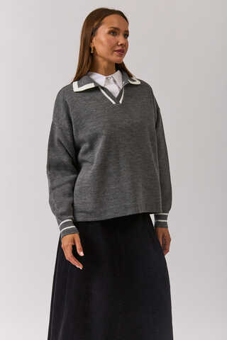 Plain Polo Sweater Grey - 10